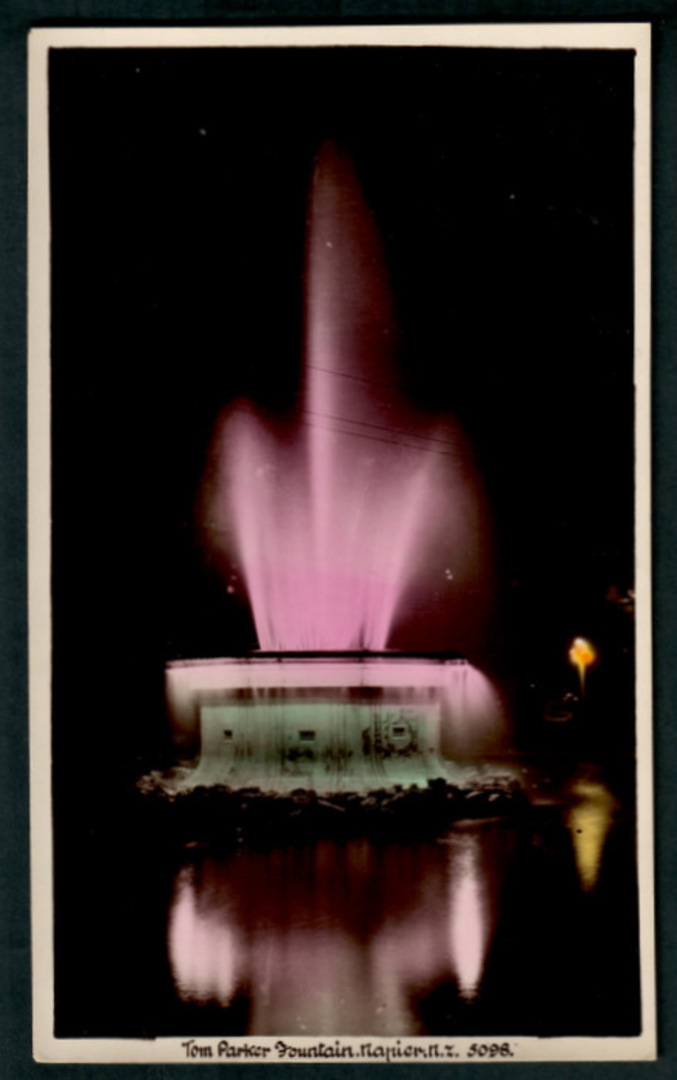 Tinted Postcard by  A B Hurst & Son of The Tom Parker Fountain Napier. Four cards. Three different Colours. - 48041 - Postcard image 0