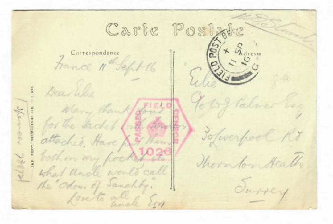 GREAT BRITAIN 1916 Field Post Office 11/9/16. Passed by Field censor 1026. Red hexagon. - 30253 - PostalHist image 0