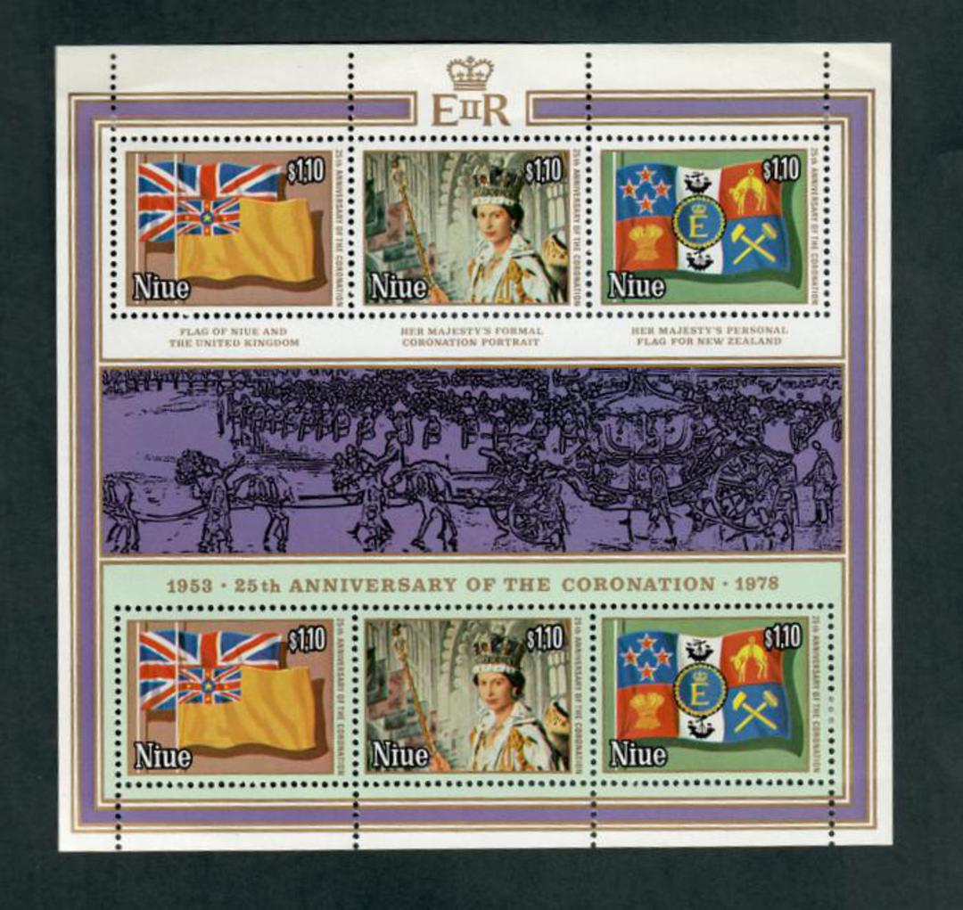 NIUE 1978 25th Anniversary of the Coronation of Queen Elizabeth 2nd. Miniature sheet with lower green borders. Refer note in SG. image 0