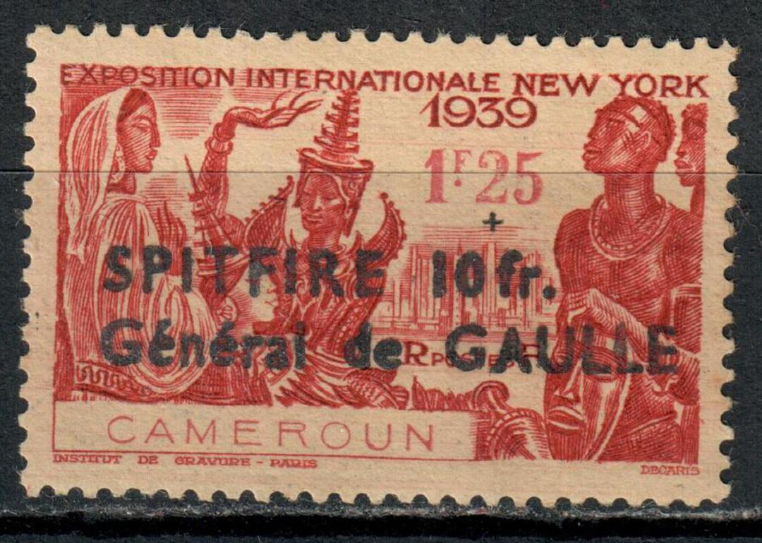 CAMEROUN 1941 Spitfire Fund 1f 25 on 10f. Expertised on the rear. Difficult stamp. - 71225 - MNG image 0