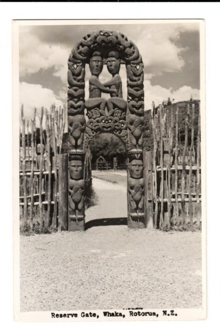 Real Photograph by N S Seaward of Reserve Gate Whakarewarewa Rotorua. Original price of 6d. - 246118 - Postcard image 0