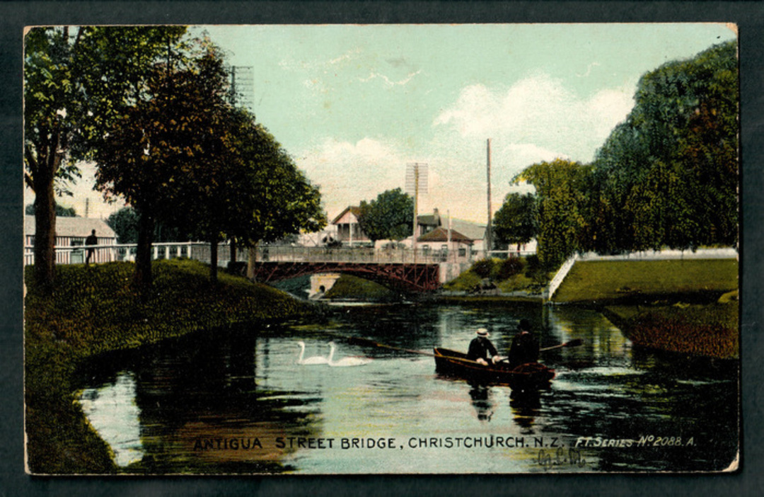 Coloured Postcard of Antigua Street Bridge Christchurch. - 48406 - Postcard image 0