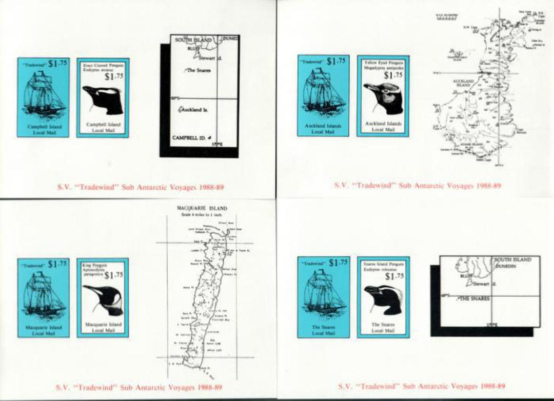 NEW ZEALAND 1988 Auckland Islands Local Mail. 4 miniature sheets all imperforate. - 52356 - UHM image 0