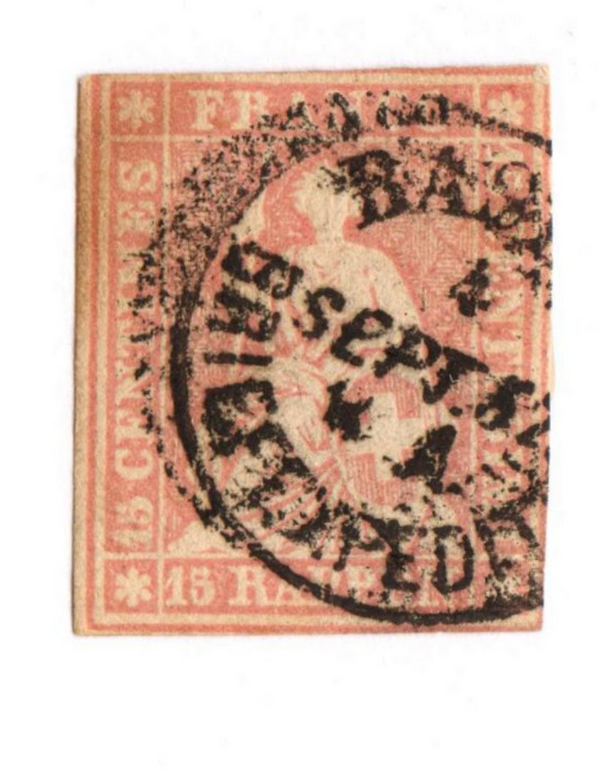 SWITZERLAND 1854 Definitive 15r Rose. Postmark 4/9/52 BRIEFEXPEDIT... eleven days early. - 73318 - Used image 0