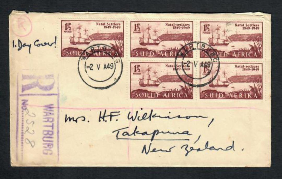 SOUTH AFRICA 1949 Natal Settlers first day cover. Block of 4, cover registered. - 30662 image 0