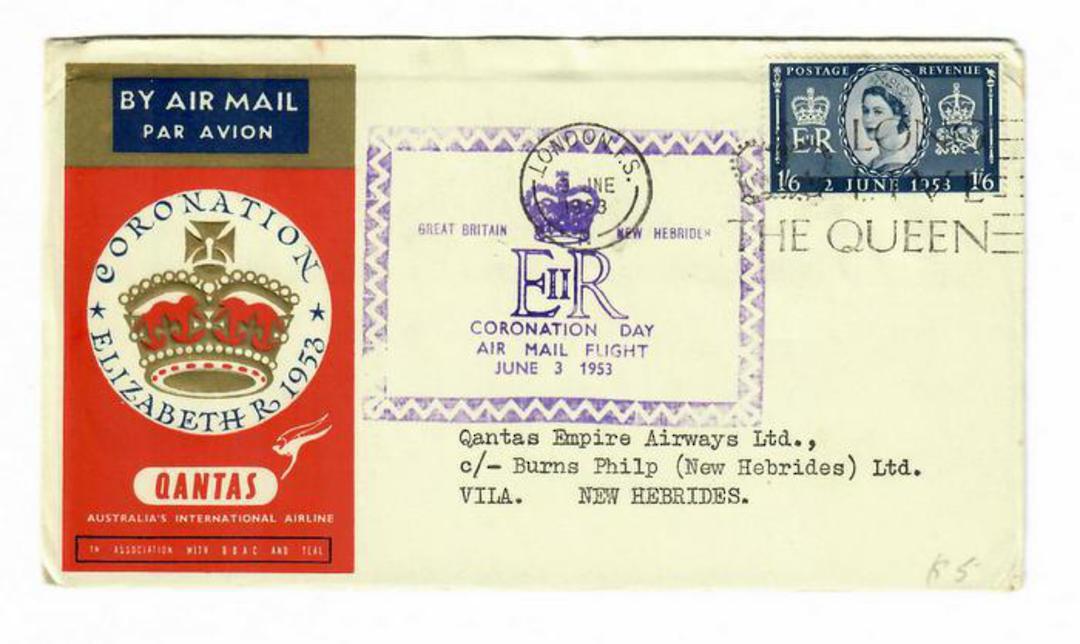 GREAT BRITAIN 1953 Qantas Coronation Flight Cover from London to Port Vila. - 31095 - PostalHist image 0
