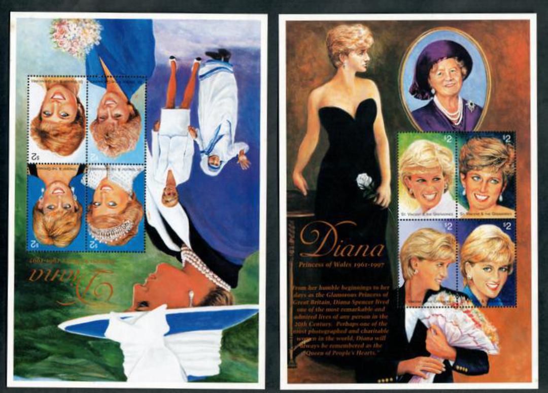 ST VINCENT 1997 Diana, Princess of Wales Commoration. 2 Miniature Sheets comprising the stamps listed by SG, but the miniature s image 0