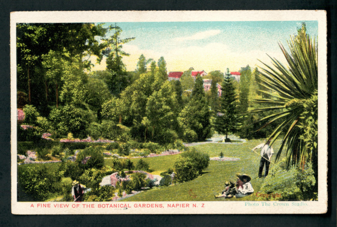 Coloured postcard. Fine view of the Botannical Gardens. Napier. - 48076 - Postcard image 0