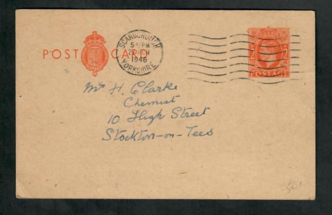 GREAT BRITAIN 1946 Geo 6th Postcard 2d Vermilion from Scarborough to Stockton-on-Tees. - 30348 - PostalHist image 0