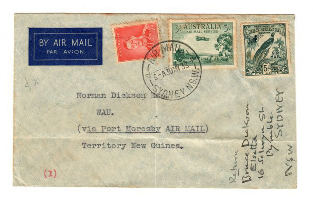 AUSTRALIA 1938 Airmail Letter to New Guinea. Vendor paid $20. - 37457 - PostalHist image 0