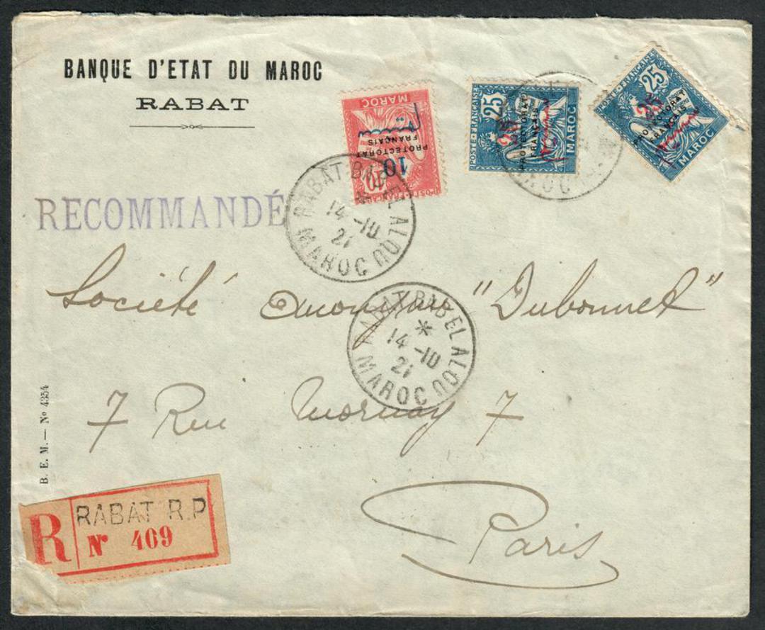 FRENCH MOROCCO 1921 Registered Letter from Rabat to Paris. - 531254 - PostalHist image 0