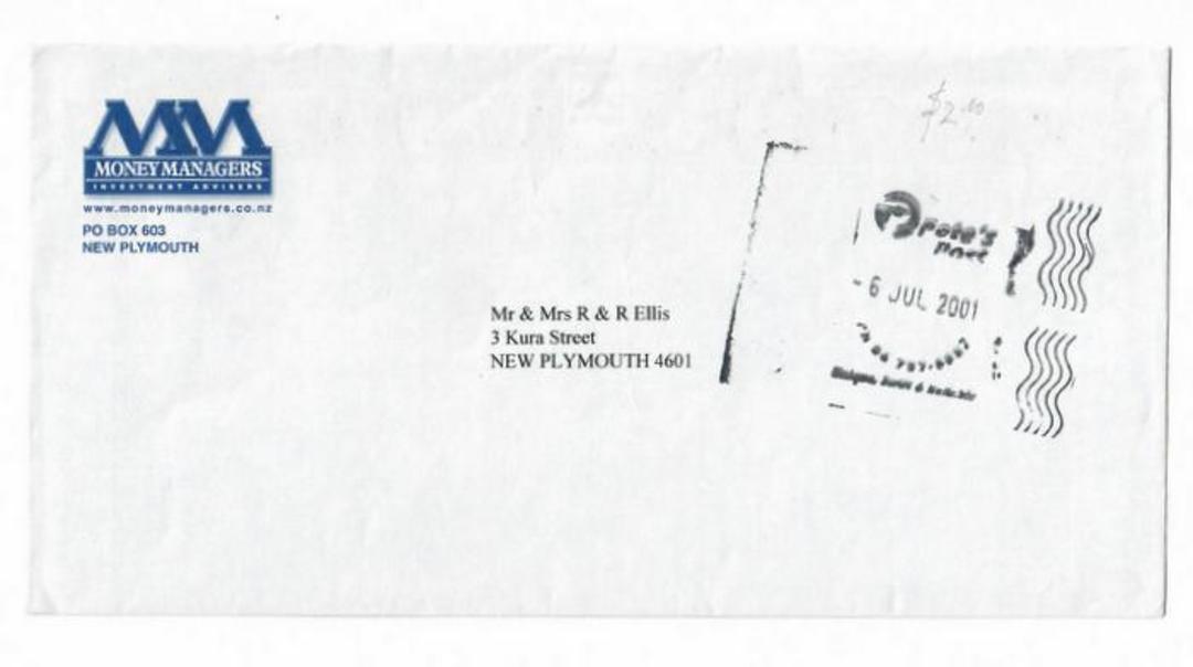 NEW ZEALAND 2001 Letter from New Plymouth with Pete's Post postmark and no stamp. - 130072 - PostalHist image 0