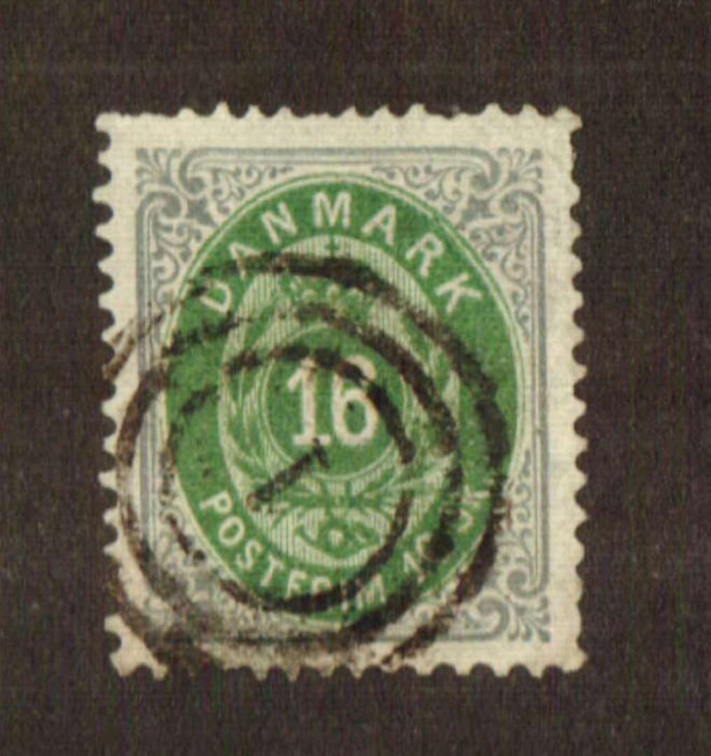 DENMARK 1870 16sk Bright Green and Grey. Cancel 1. No thins. Well centred. Couple of short perfs but lovely stamp. - 71414 - FU image 0