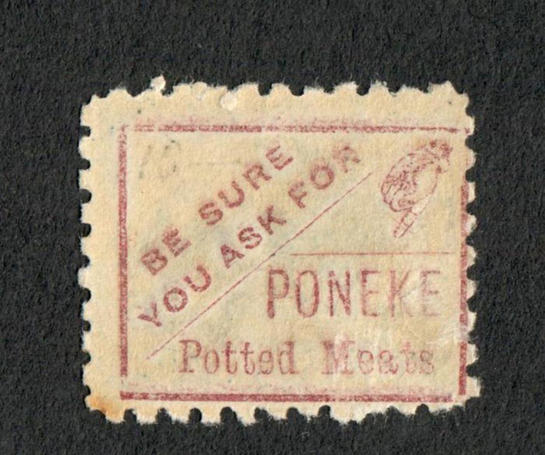 NEW ZEALAND 1882 Victoria 1st Second Sideface 8d Blue with advert 3rd setting in Purple. Be Sure you ask for Poneke Potted Meats image 1