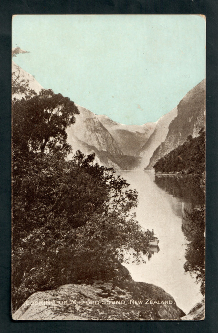 Early Undivided Tinted Postcard. Looking up Milford Sound. - 249804 - Postcard image 0