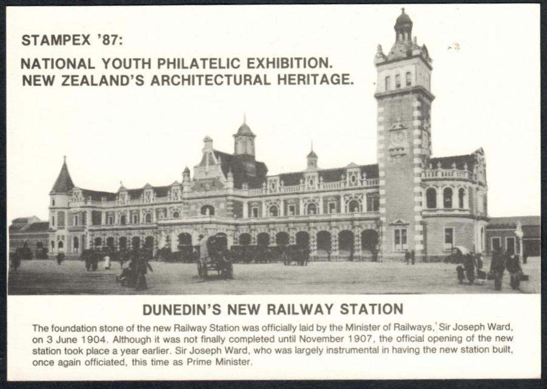 NEW RAILWAT STATION DUNEDIN Postcard. Stampea '87. - 440604 - Postcard image 0