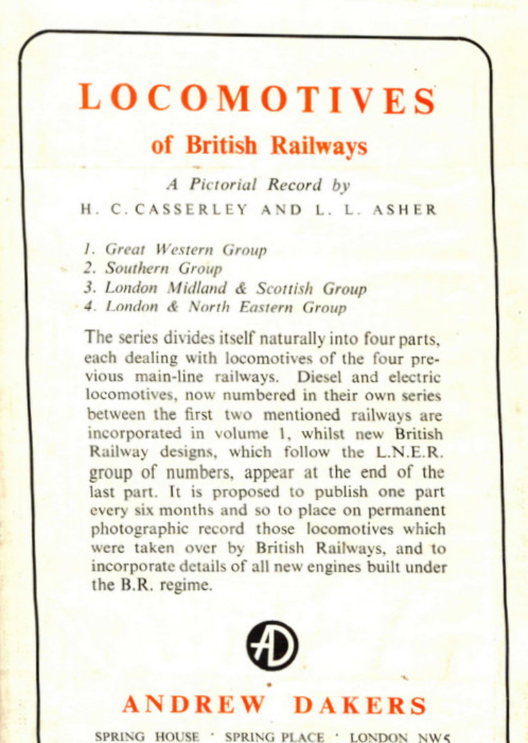 LOCOMOTIVES of British Railways LMS Group by H C Casserley and L L Asher. A classic. - 800040 - Literature image 1