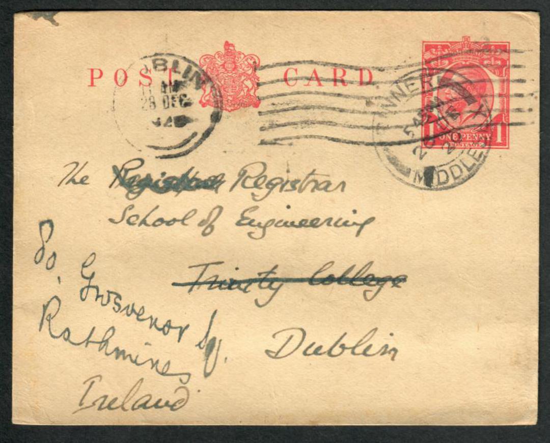 GREAT BRITAIN 1929 Postcard from Middlesex to Trinity College Dublin. Redirected. - 531867 - PostalHist image 0