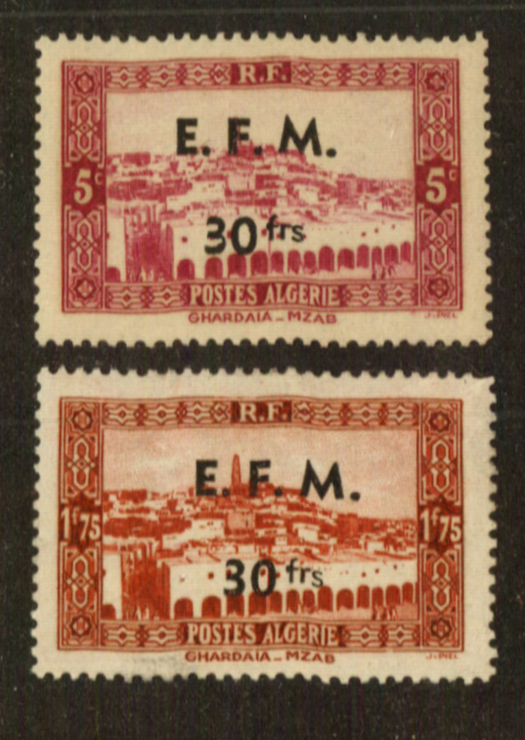 ALGERIA 1943 Two values surcharged EFM (Emergency Field Message) 30fr to pay cable tolls for Us and Canadian Servicemen. - 76444 image 0