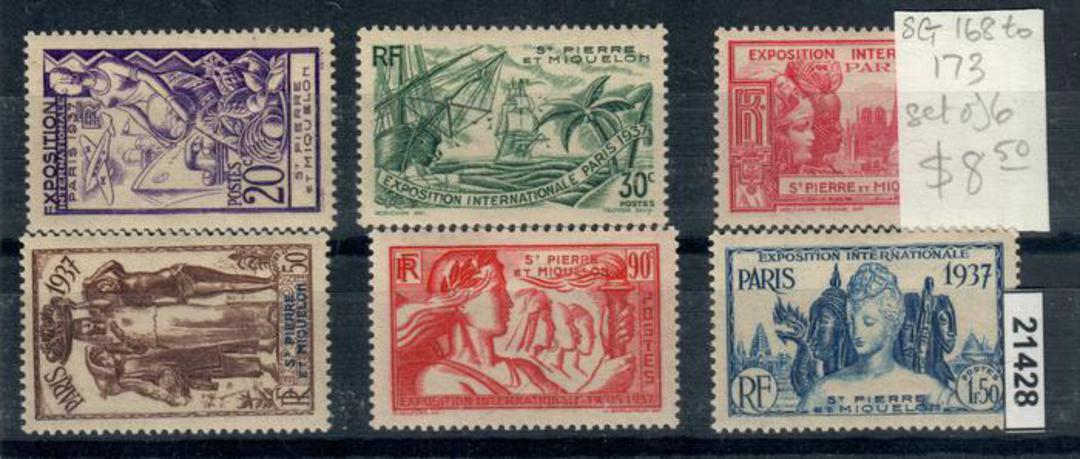 SAINT PIERRE MIQUELON 1937 Paris Exhibition. Set of 6. Some gum missing on most stamps but fresh and clean. - 21428 - MNG image 0