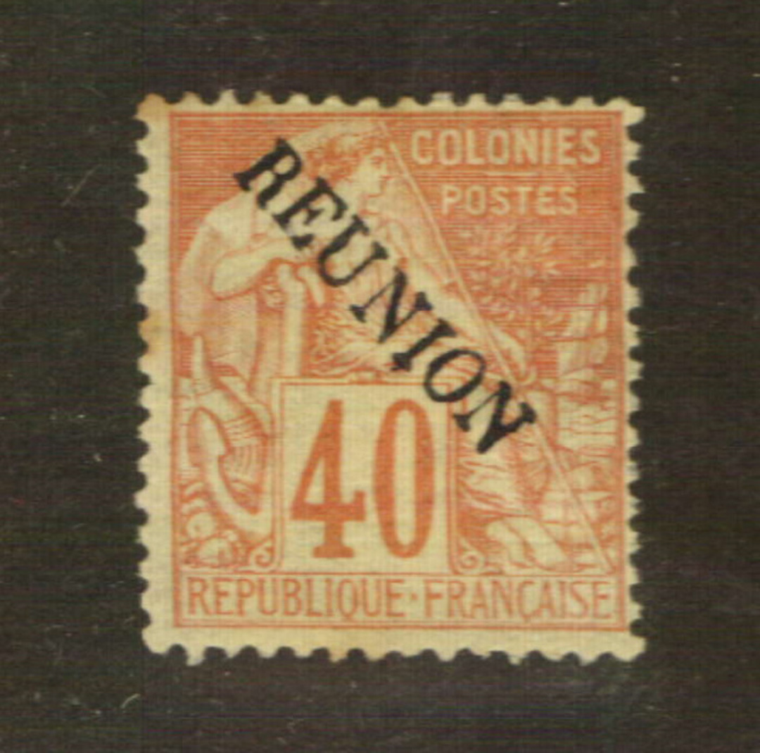 REUNION 1891 Definitive Surcharge 40c Red on buff. Has good gum but rust marks therefore MNG. - 76458 - MNG image 0