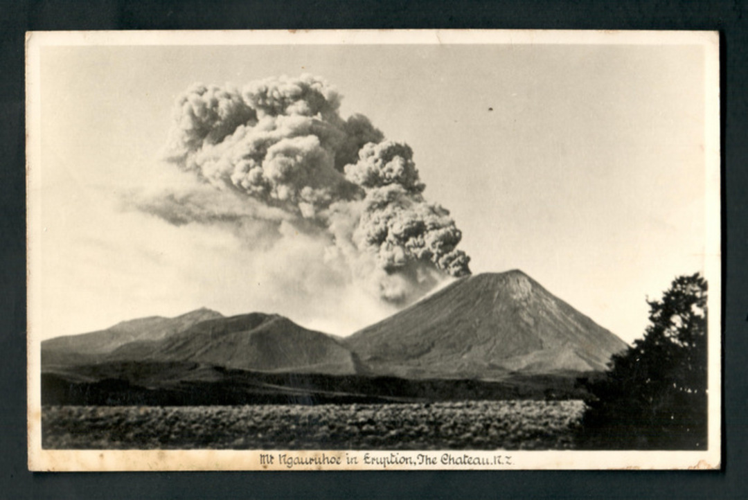 Real Photograph by A B Hurst & Son of Mt Ngauruhoe in Eruption. - 46811 - Postcard image 0