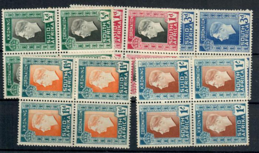 SOUTH AFRICA 1937 Coronation. Set of 5 in blocks of 4. - 20767 - UHM image 0