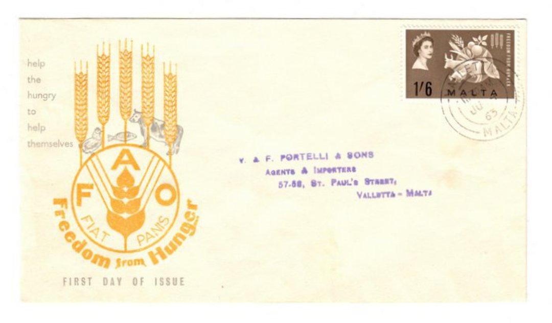 MALTA 1963 Freedom from Hunger on first day cover. - 37707 - FDC image 0