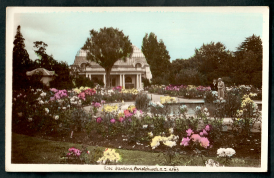 Coloured Real Photograph by A B Hurst & Son of Rose Gardens Christchurch. - 48393 - Postcard image 0
