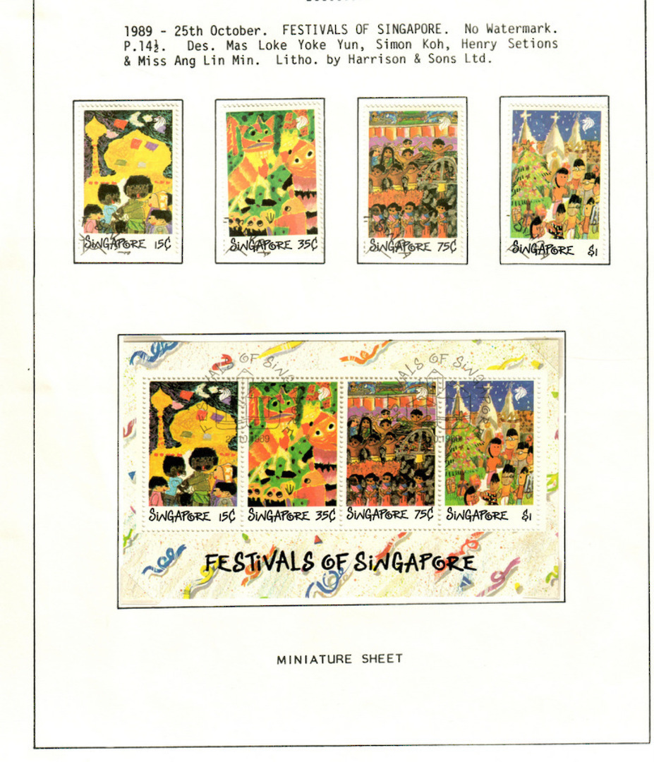 SINGAPORE 1989 Festivals of Singapore Childrens' Art. Set of 4 and miniature sheet. - 59603 - VFU image 0