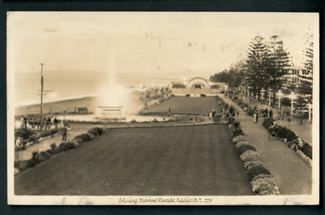 Real Photograph by A B Hurst & Son of Evening Marine Parade Napier. - 47935 - Postcard image 0