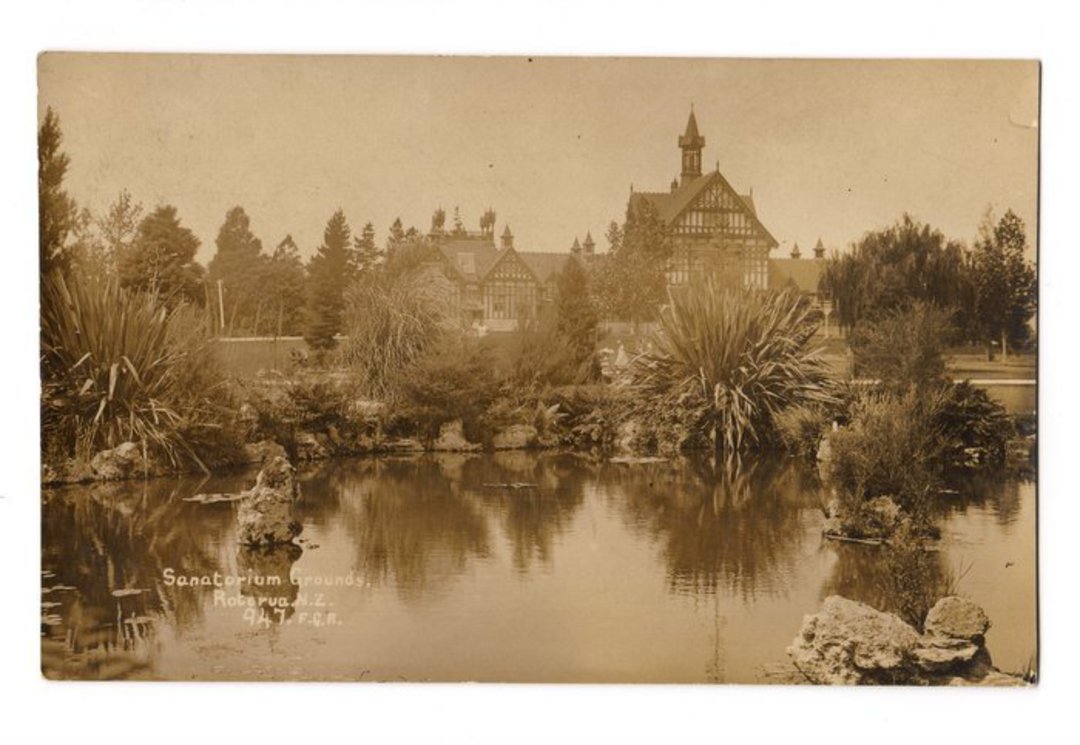 Real Photograph by Radcliffe of Sanatorium Grounds Rotorua. - 246147 - Postcard image 0