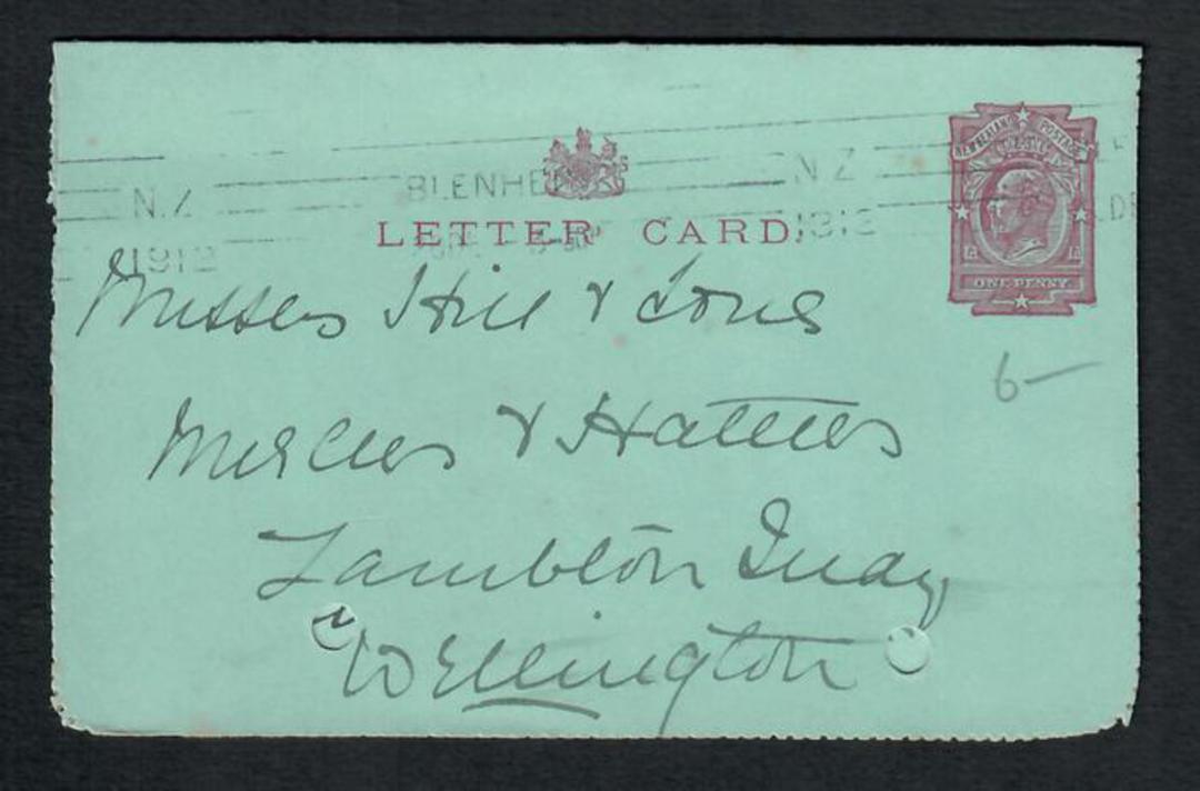 NEW ZEALAND 1912 Edward 7th Lettercard 1d Red from Blenheim to Wellington. - 31428 - PostalStaty image 0