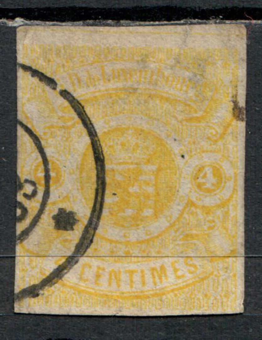 LUXEMBOURG 1859 Definitive 4c Yellow. Cut square with tight margins touching at left. Good postmark. - 73889 - Used image 0