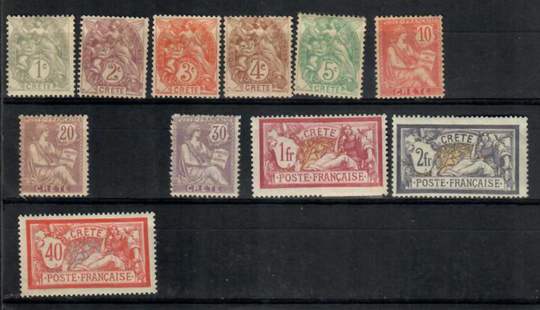 FRENCH POST OFFICES in CRETE. 1902 Incomplete set. Eleven values to the 2 franc. - 20088 - Mint image 0