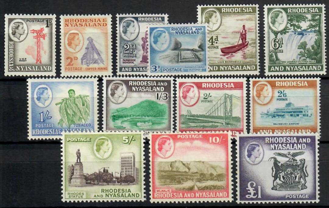 RHODESIA & NYASALAND 1959 Elizabeth 2nd Definitives. Set of 15 but missing the 9d and ½d. - 23101 - Mint image 0