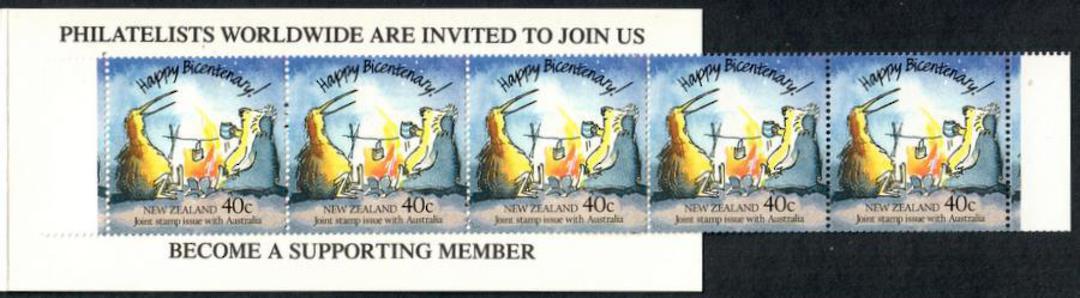 NEW ZEALAND 1990World Stamp Exhibition. Booklet issued at Sydpex 1988 with 6 austra;ian Bicentenary Stamps. On cover is Congratu image 1