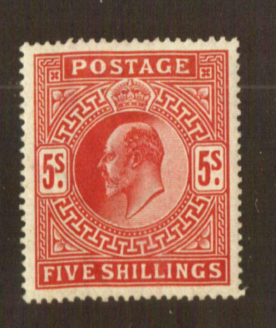 GREAT BRITAIN 1902 Edward 7th Definitive 5/- Deep Bright Carmine. Slight light crease not visable from the front. - 74479 - Mint image 0