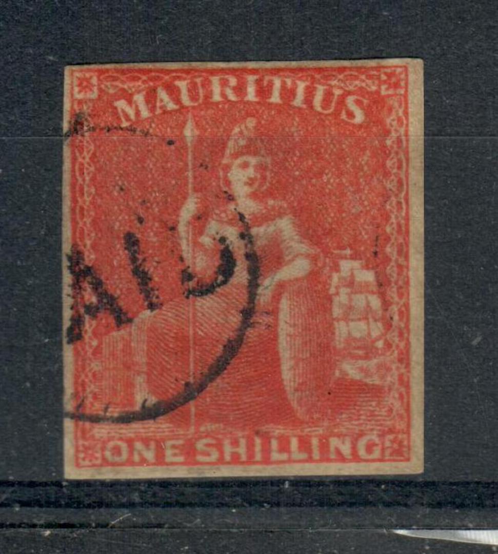 MAURITIUS 1859  1/- Vermillion. Lovely copy with PAID cancel. Four margins. A very nice example. - 21013 - FU image 0