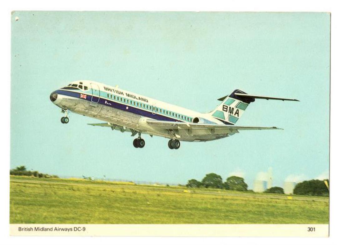 Coloured postcard of British Midland Airways DC-9. - 40919 - Postcard image 0