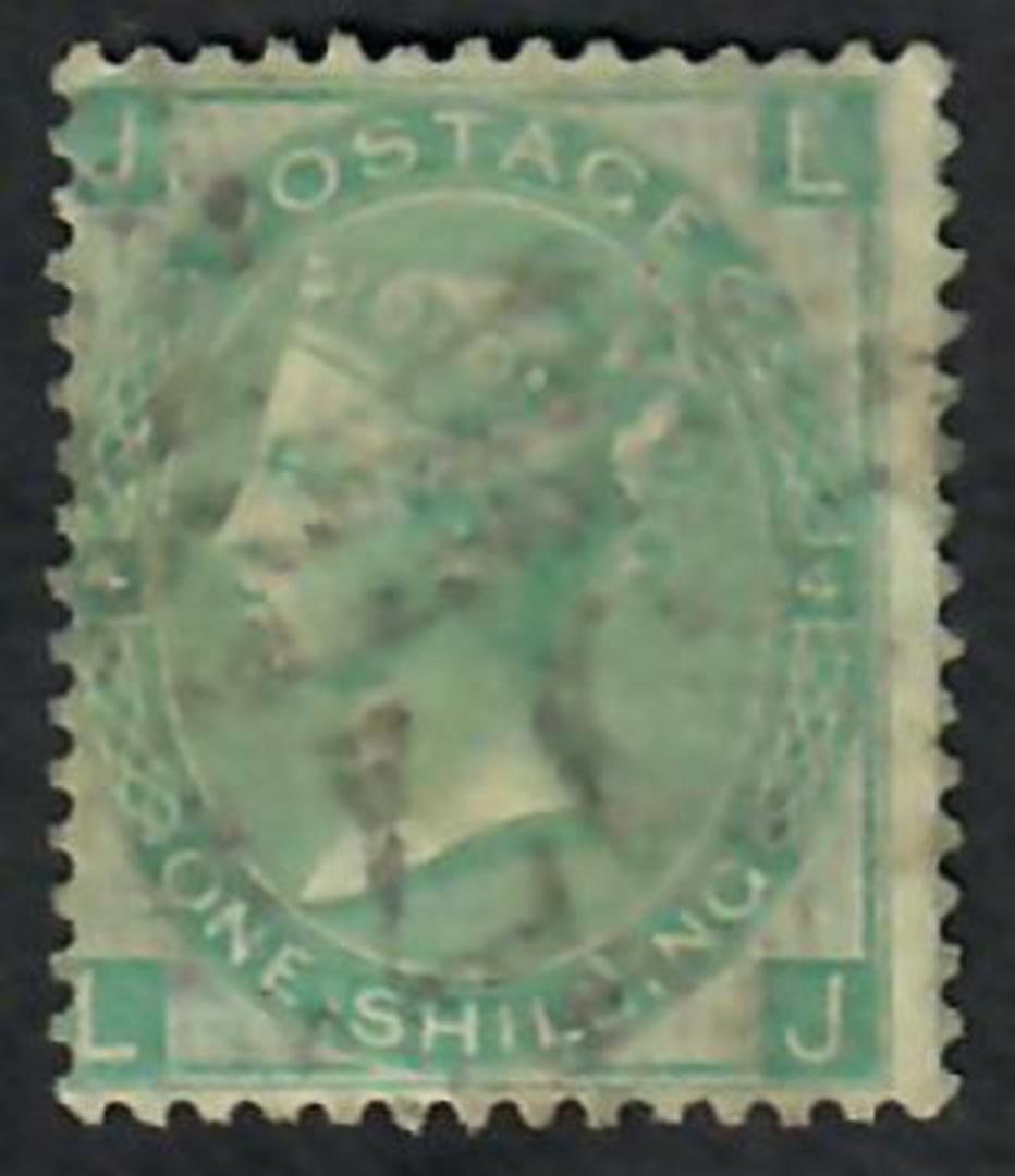 GREAT BRITAIN 1865 Definitive 1/- Green. Thick paper. VFU. Centred west. Light postmark. Good perfs. Letters JLLJ. - 70259 - VFU image 0