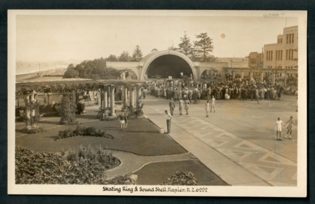 Real Photograph by A B Hurst & Son of the Skating Rink and Sound Shell Napier. - 48052 - Postcard image 0