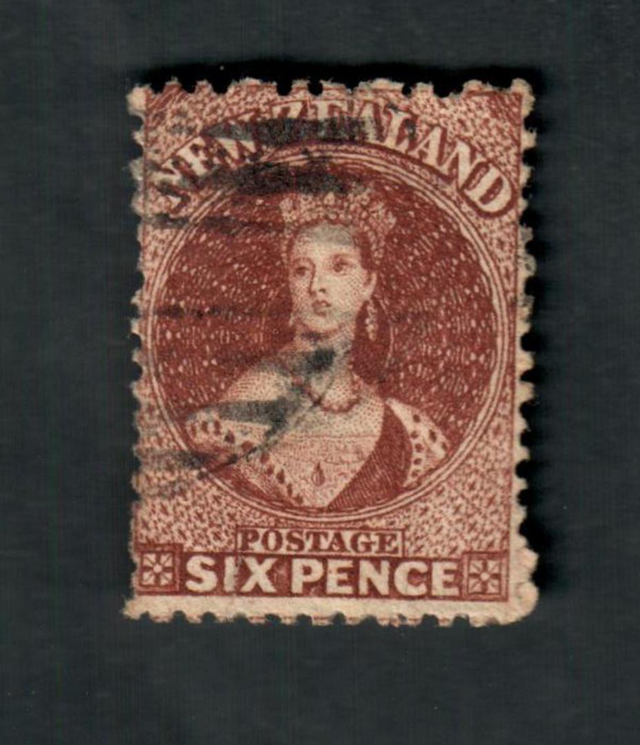 NEW ZEALAND 1862 Full Face Queen 6d Brown. Perf. No faults. Postmark a little heavy but off the face. - 39074 - Used image 0