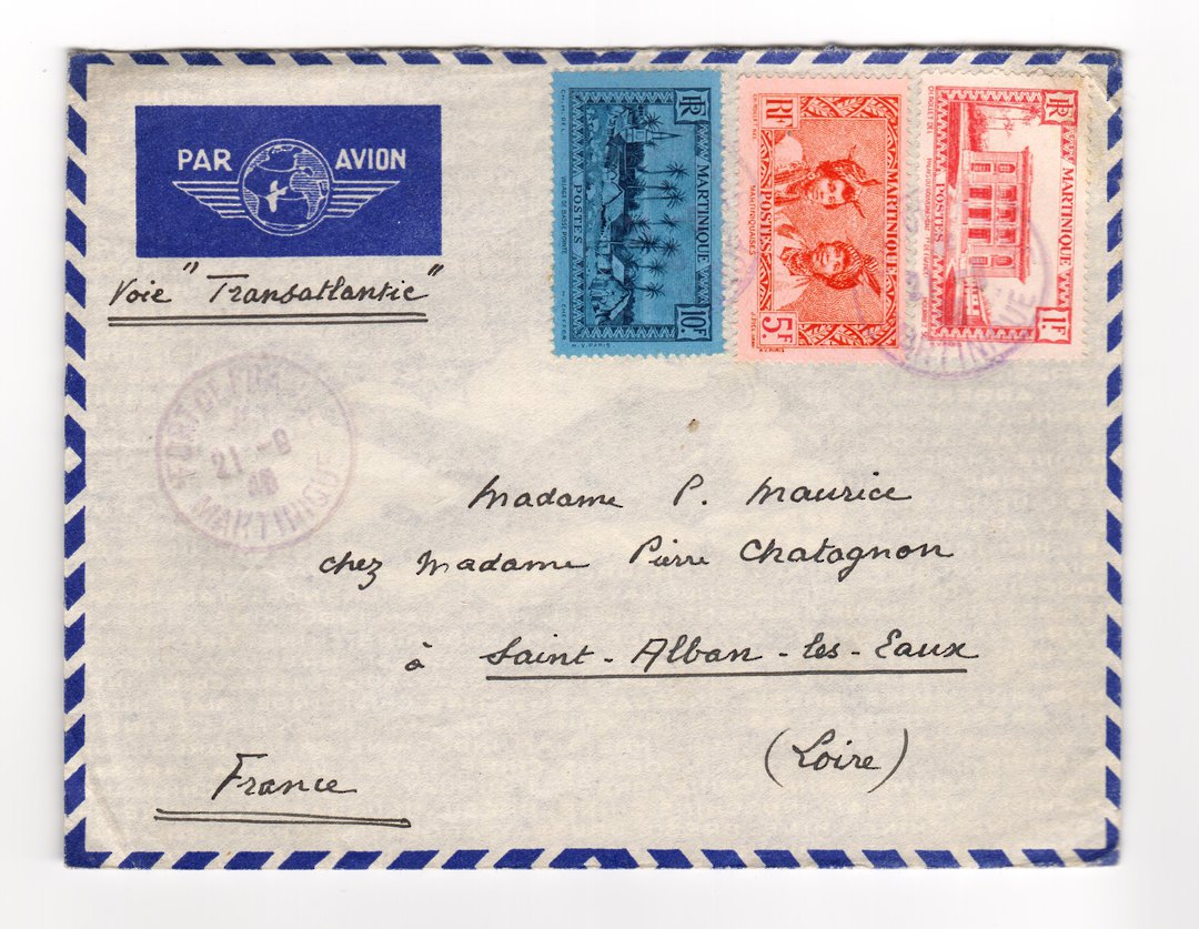 MARTINIQUE 1946 Airmail Letter from Fort de France via Transatlantique to France. Postal control cachet. - 37796 - PostalHist image 0