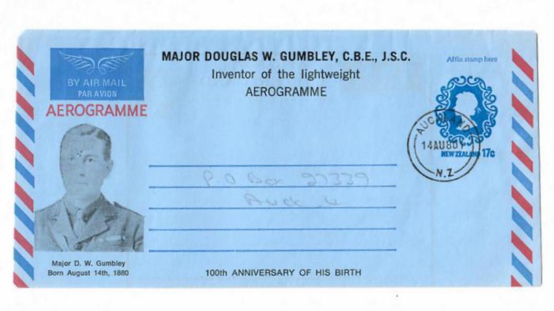 NEW ZEALAND 1980 100 Anniversary of the Birth of Major Douglas W Gumbley. Inventor of the Lightweight Aerogramme. - 30820 - Post image 0