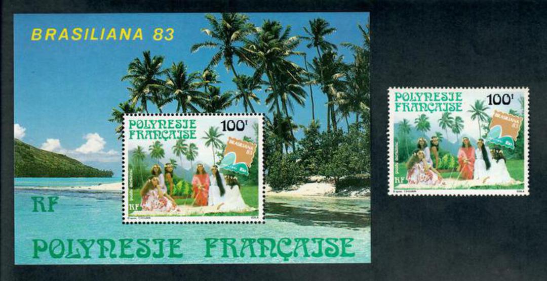 FRENCH POLYNESIA 1983 Brasiliana '83 International Stamp Exhibition. Single stamp and miniature sheet. - 50638 - UHM image 0