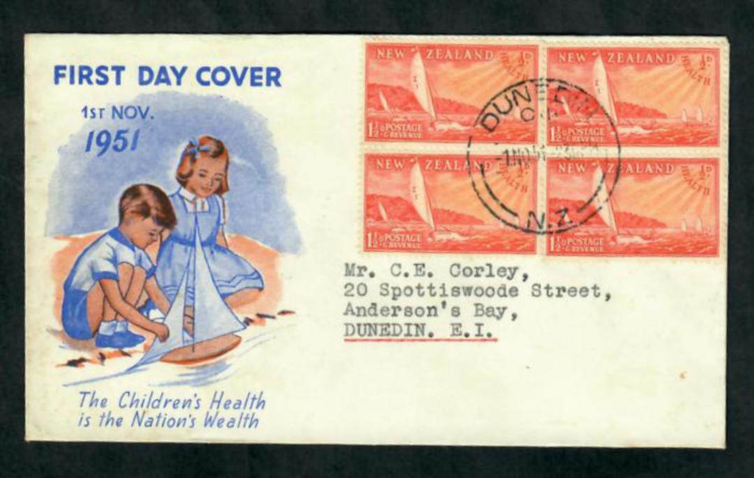 NEW ZEALAND 1951 Health Illustrated Cover Children with Yachts produced by the Dunedin Health Camp Association. - 30784 - FDC image 0