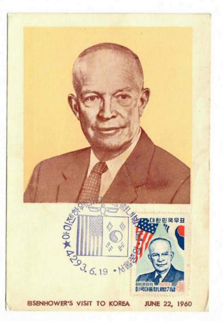 SOUTH KOREA 1960 President Eisenhower's visit to Korea 22/6/60. Maxim card with Eisenhower stamp with special purple cancel 19/6 image 0