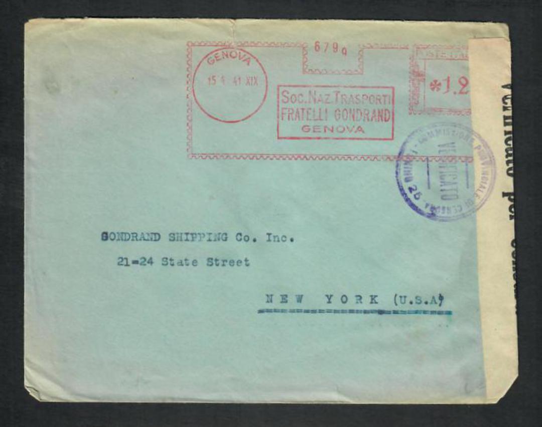 ITALY 1941 Letter to New York. Reseal Label and Censor cachet in Italy. - 32343 - PostalHist image 0