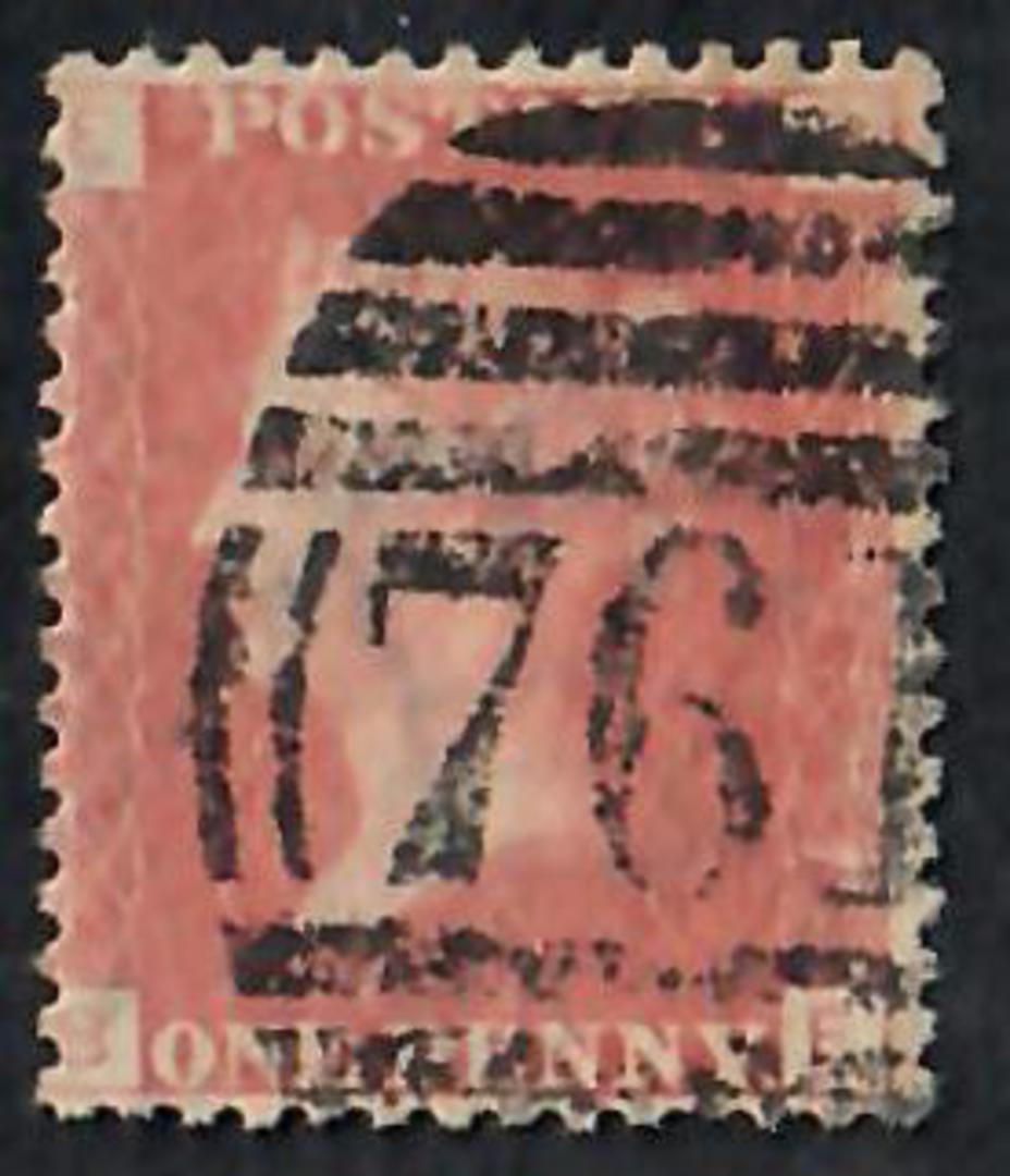 GREAT BRITAIN 1858 1d Red. Plate  100. Letters EBBE. Oval postmark 76 covers much of the stamp but the left side is clear. - 701 image 0